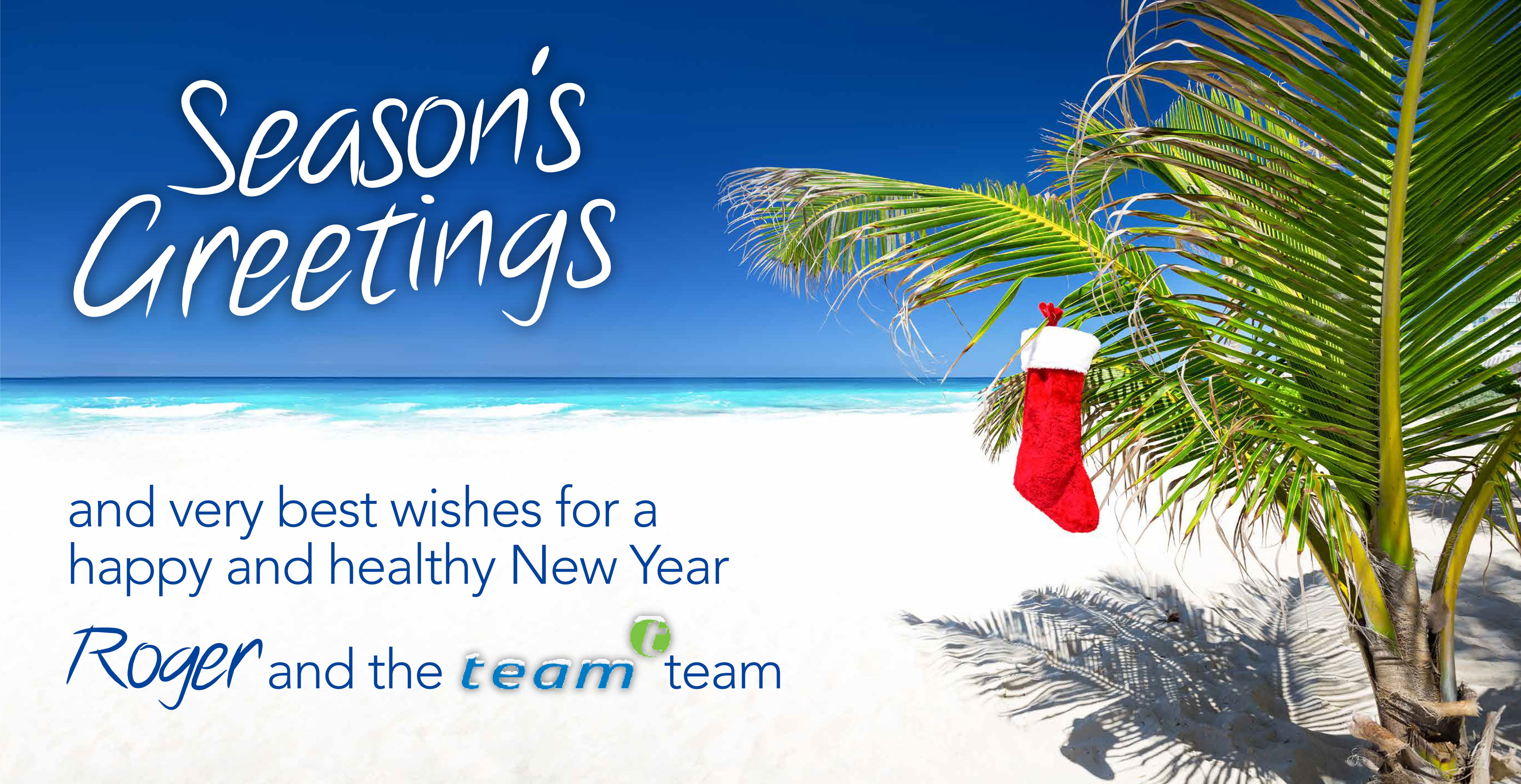 Season's greetings and very best wishes for a happy and healthy New Year, from Roger and the TEAM team